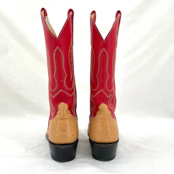 Rios of Mercedes Red Western Ostrich Orange Leather Square Toe Cowboy Boots 7B - Picture 7 of 16